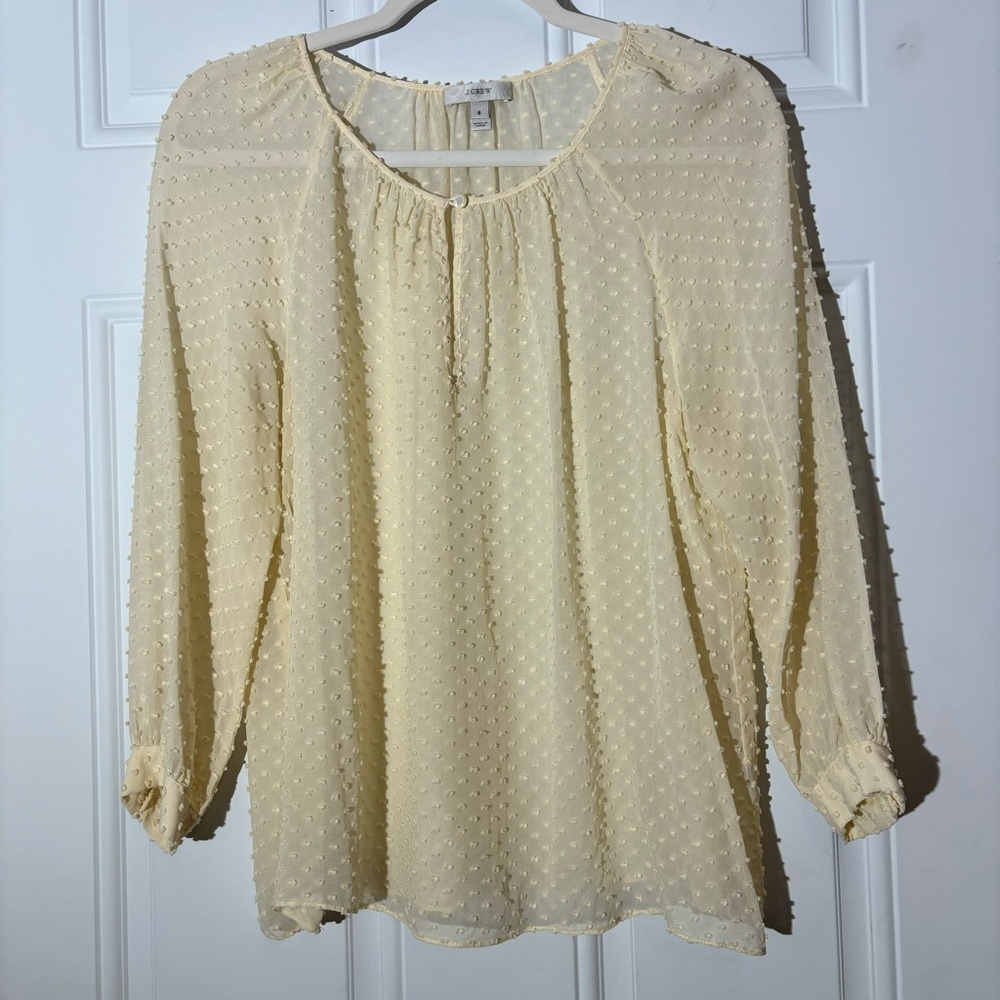 J. Crew Ivory Dotted Swiss Semi-Sheer Long Sleeve Top, Size 6